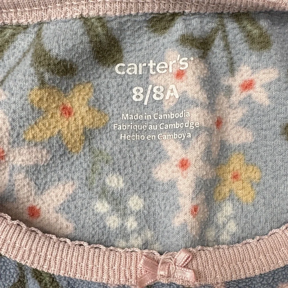 Carter’s Girl Warm Floral Kids Pajamas in Blue and Pink Size 8